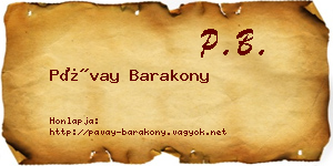 Pávay Barakony névjegykártya